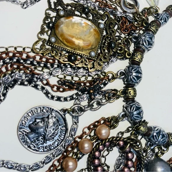 Treska Artisan Necklace Statement NEW Cross Coin Beaded Multicolored Funky Boho - Picture 8 of 14